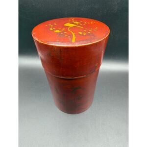 Vintage Japanese Lacquer Tea Caddy Container Red Urushi Wood Jar 7.75”